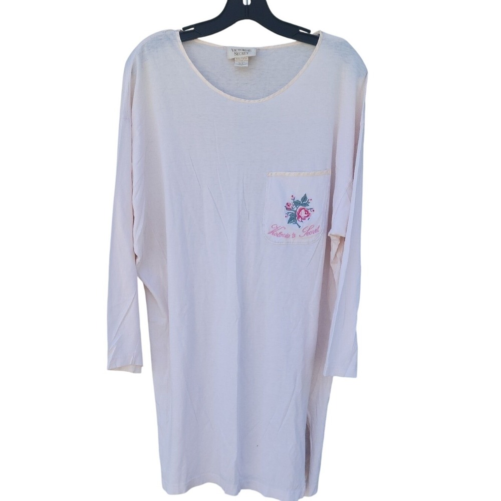Vintage 90s Gold Label Victoria Secret Sleep Shirt Floral Embroidered Cotton M L